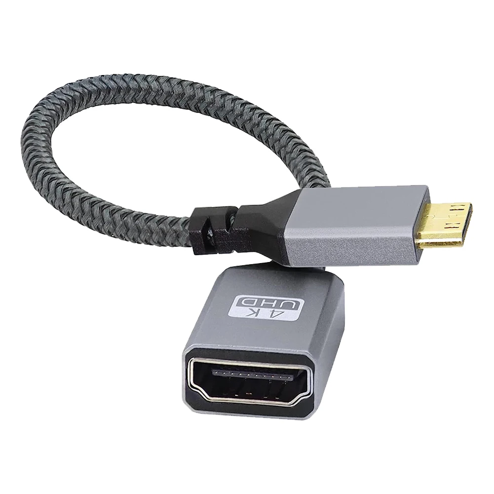 20CM Mini câble d'extension de M-F compatible HDMI 4K @ 60HZ Mini compatible HDMI au câble compatible HDMI V2.0 à angle droit 7