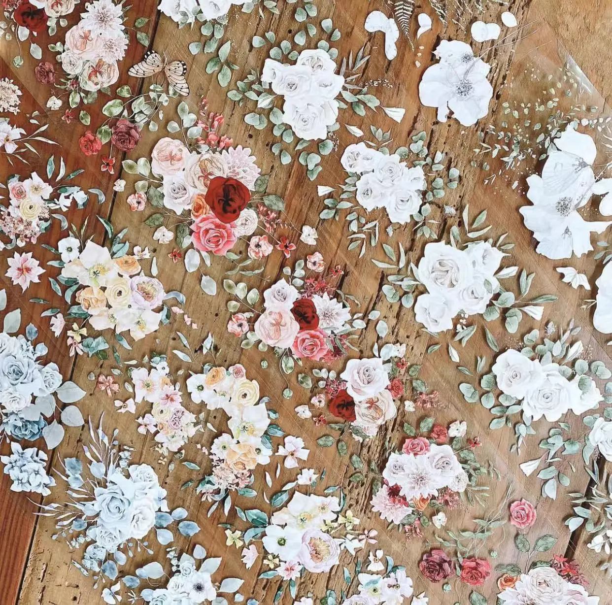 빈티지 꽃 바다 동백꽃 장미 나비 와시 pet 테이프, 플랜 카드 제작, DIY 스크랩북 플랜 장식 스티커