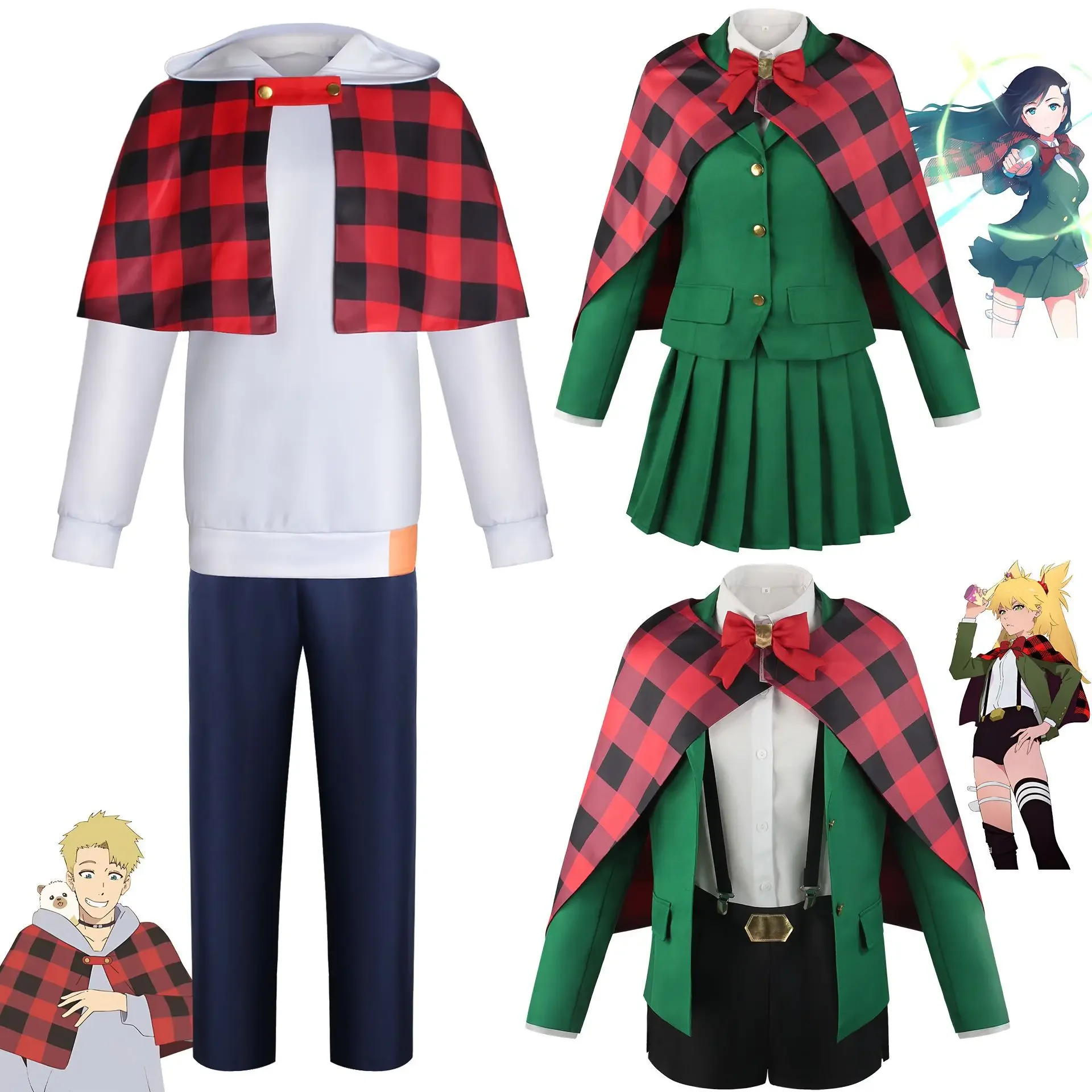 

BURN THE WITCH Noel Niihashi Ninny Spangcole Cosplay Carnaval Costume Halloween Christmas Plaid Cape Jacket Skirt JK Uniform