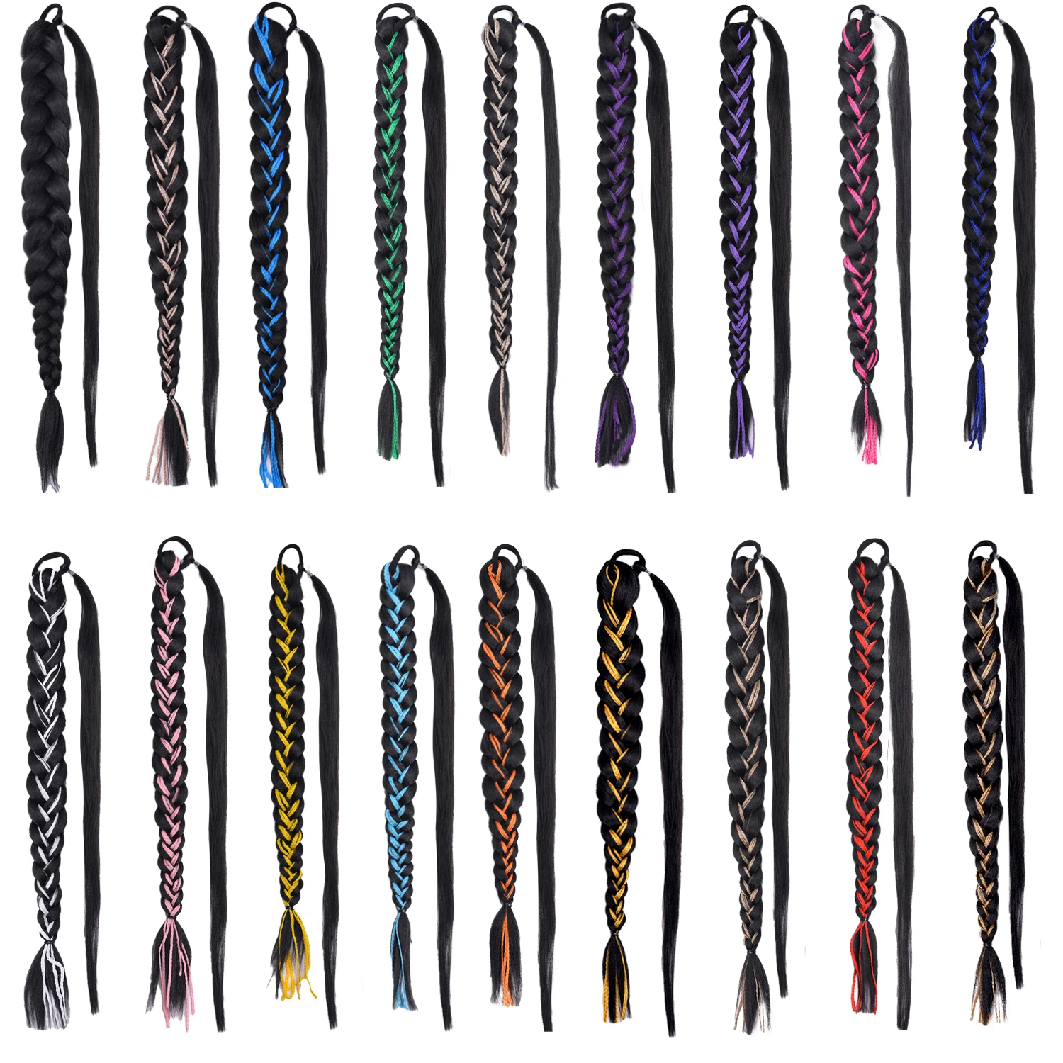20 Inch Long Straight Synthetic Hair Extension Braided Fishtail Fishbone Drawstring Ponytail Hair Ombre Blonde White Women fake hair extensions