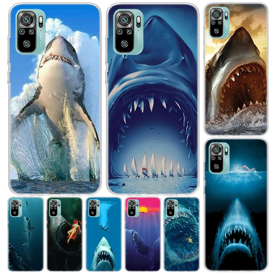 오션 몬스터 샤크 수영 커버, 샤오미 레드미 노트 12S 12 11 11S 10S 10 프로 플러스 휴대폰 케이스, 11E 11T 9 9S 9T 8 7 + 프린트
