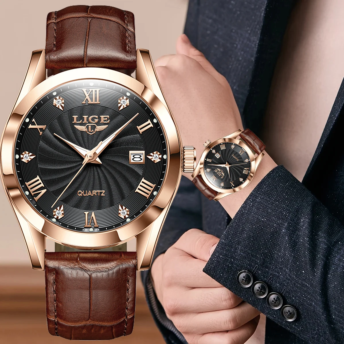 LIGE Military Watch Men Fashion Business Sports Men's Quartz Wristwatches Original Leather Waterproof Watch For Men Montre Homme
