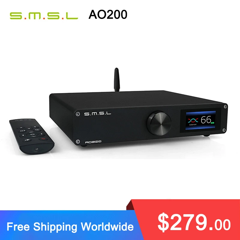 amp for bass guitar SMSL AO200 digital amplifier bluetooth 5.0 balanced input USB decoding XLR speaker output subwoofer preout 150W*2 hifi amp plate amplifier