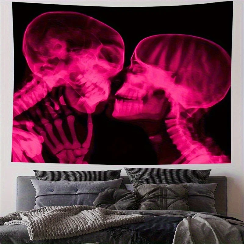 VIKAMA Dark Romantic Tapestry Pink Skull X-Ray Kissing Design Living Room Music Corner Gothic Style Decorative Home Decor