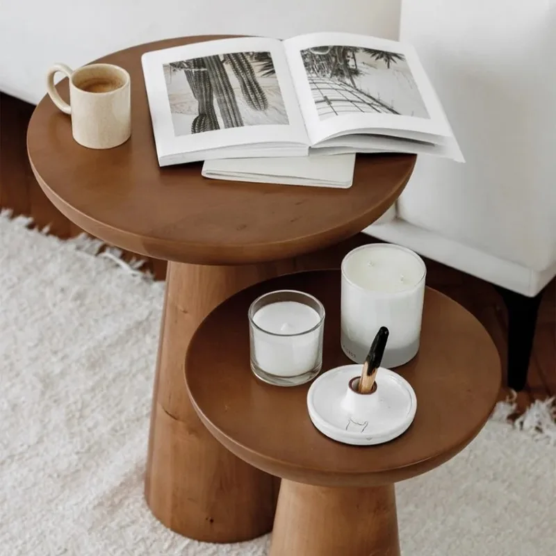 Wabi Sabi Solid Wood Side Table Modern Minimalist Living Room Sofa End Table Small Round Mini Low Table Home Furniture Decor