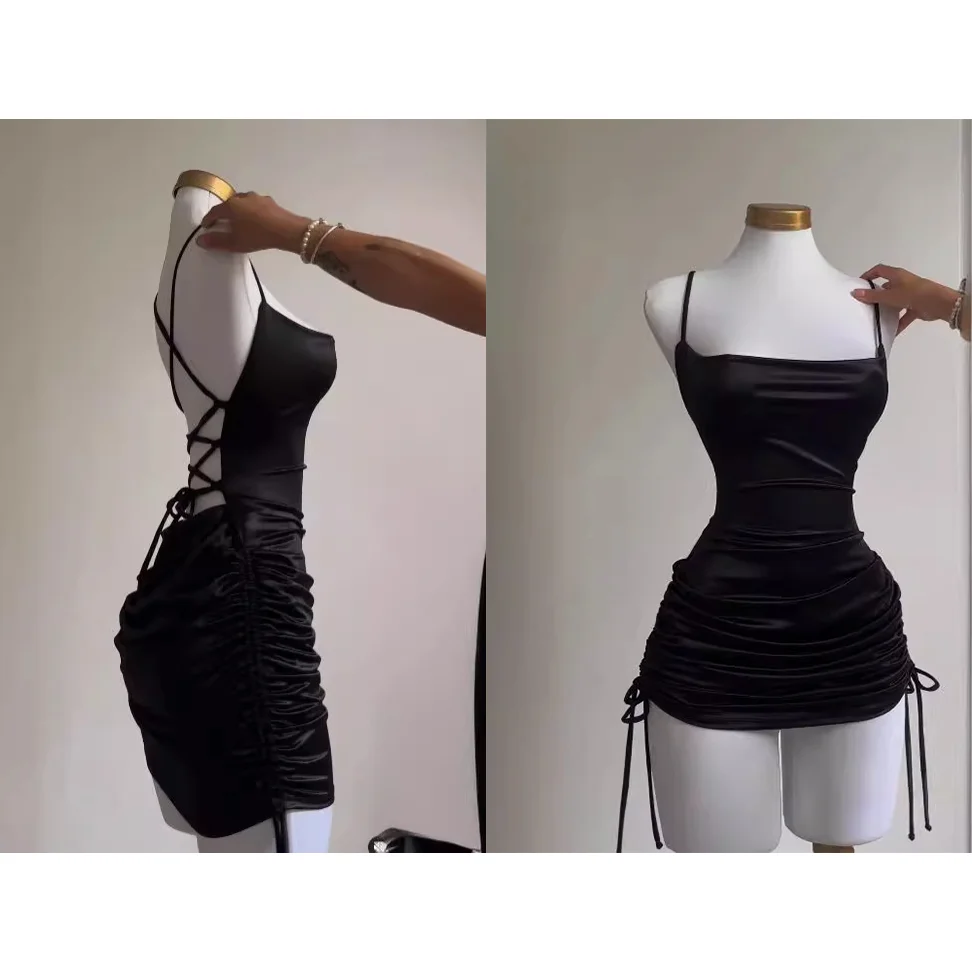 2024 Europe and the United States explosive new cross-border dress summer high sense lace-up sexy halter spice bag hip skirt 2