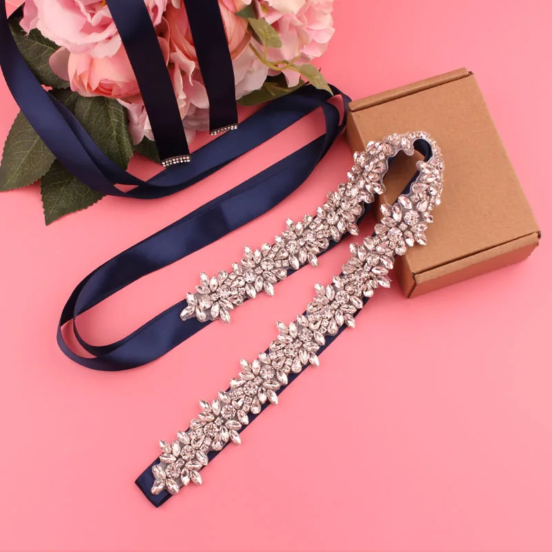 Crystal Bridal Belt with Ribbons Handmade Silver Wedding Belt for Evening Dresses