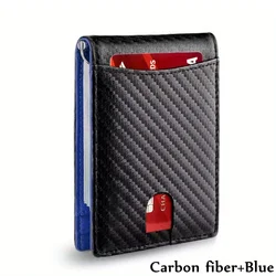 Slim RFID-Blocking Bifold Wallet - Synthetic Leather Smart Credit Card Holder & Money Clip (Carbon Fiber Blue)