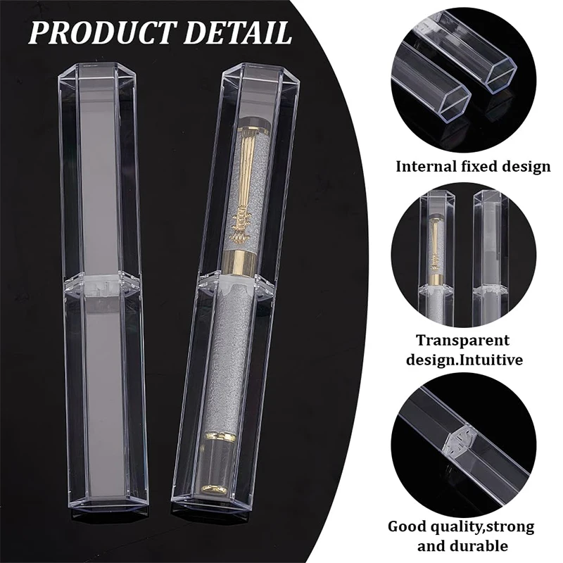 10-60Pcs Transparent Pen Box Hexagonal Pen Case Acrylic Display Box for School Office Clear Plastic Case