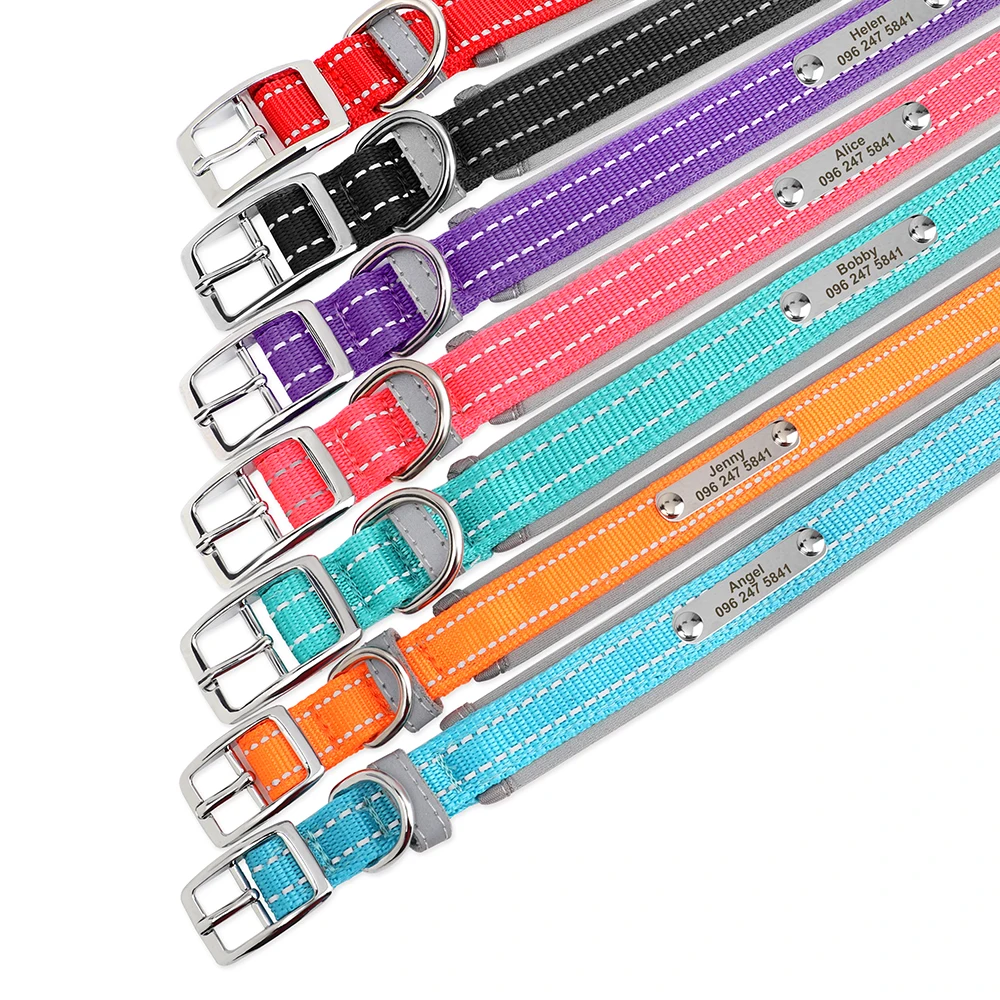 Dog Collar Personalized Reflective Dogs ID Collars Free Engrave Name Collars Adjustable for Small Medium Large Dogs Pet Pitbulls Pet Collar