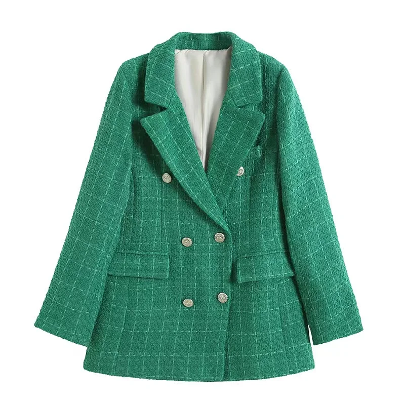 

Holifeni Beautiful Manufacturing Autumn Women Traf Jacket Ornate Button Tweed Woolen Coats Female Casual Thick Green Blazers