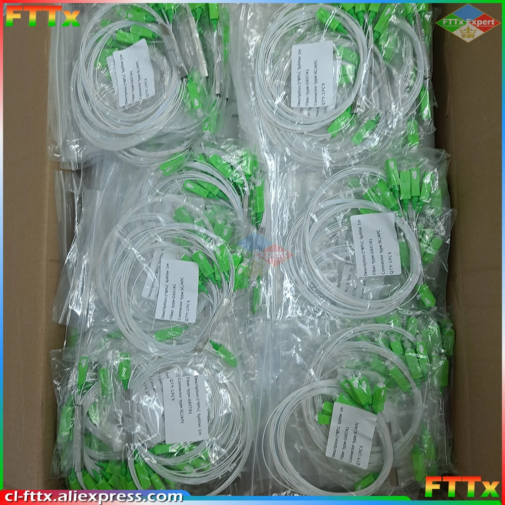 10PCS/Lot FTTH PLC Splitter 1X16 SC/APC SM 0.9mm G657A1 1m PVC Fiber Optic Splitter