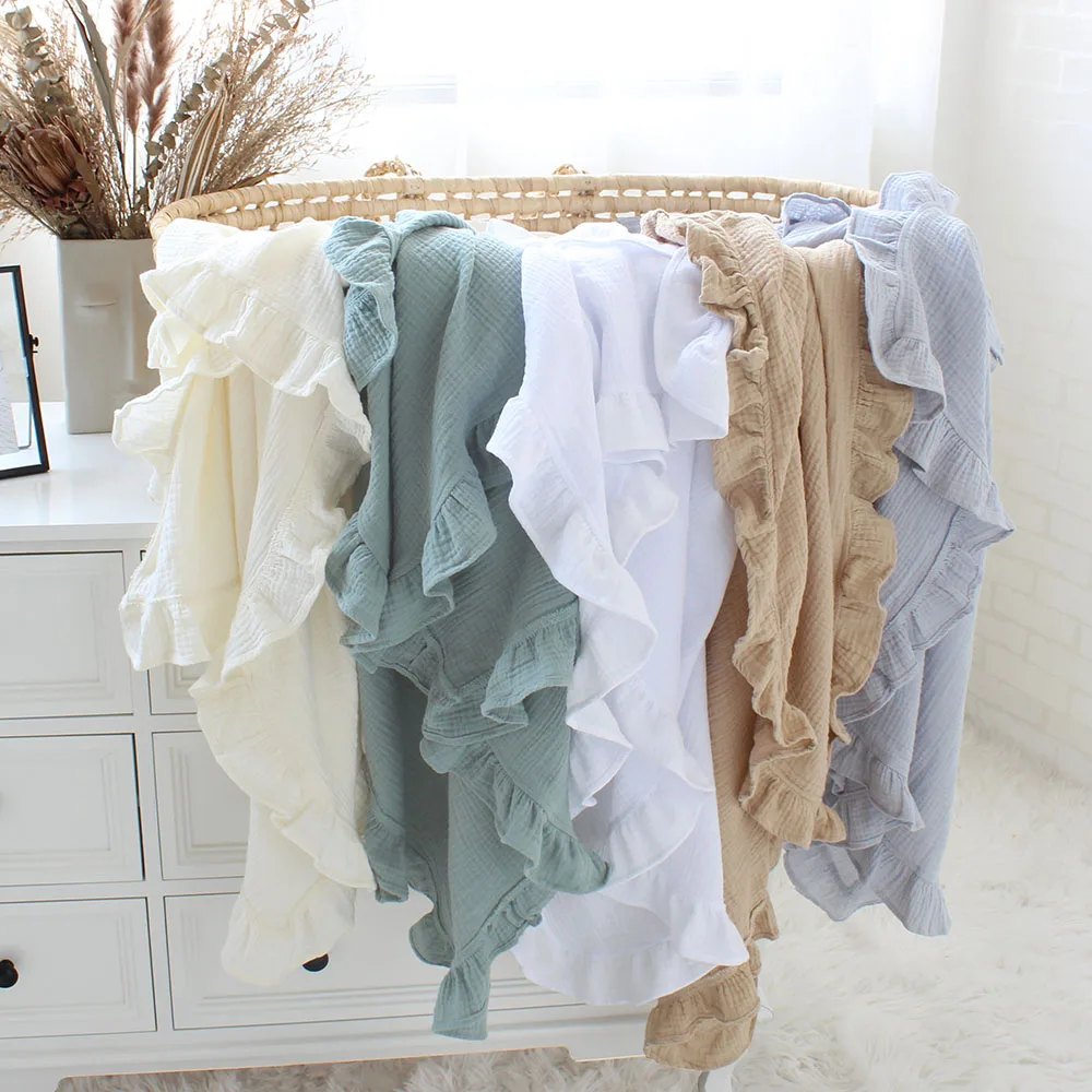 Ruffle Muslin Baby Blanket for New Born Swaddle Wrap Newborn Receiving Blankets Infant Baby Stuff Bath Towel Bedding Quilt