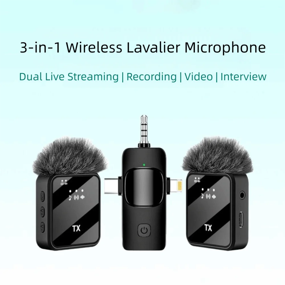 Wireless lavalier microphone, suitable for Apple Android charging portable podcast noise cancelling clip on microphone