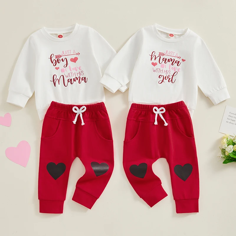 

Комплект одежды для младенцев из 2 предметов, свитшот с длинным рукавом и буквенным принтом в виде сердечек, эластичные брюки для новорожденных, Весенняя и осенняя одежда