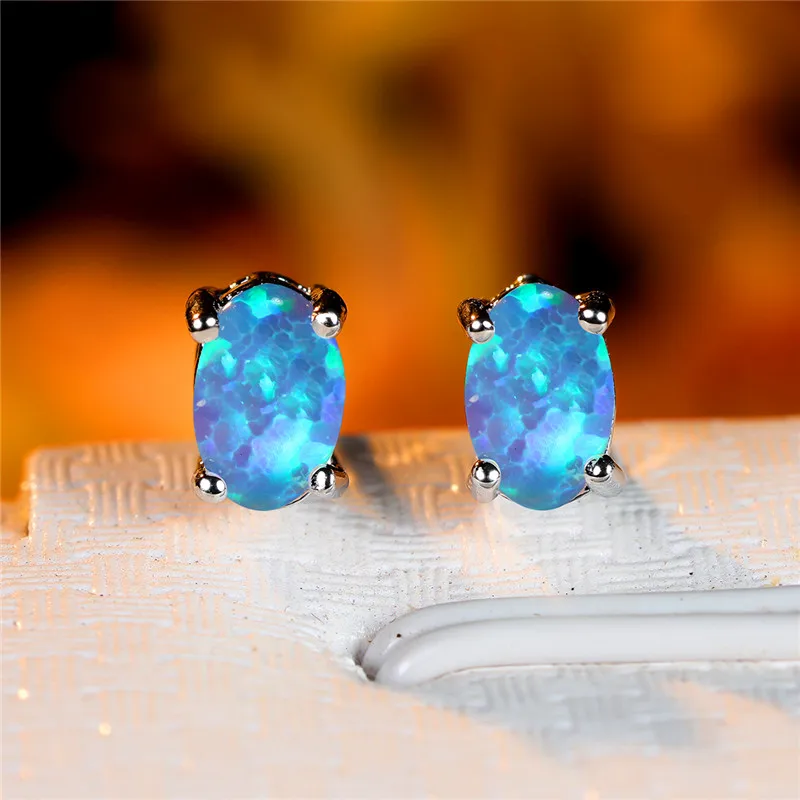 Boho Female White Blue Fire Opal Stone Earrings Fashion Yellow Gold Color Wedding Jewelry For Women