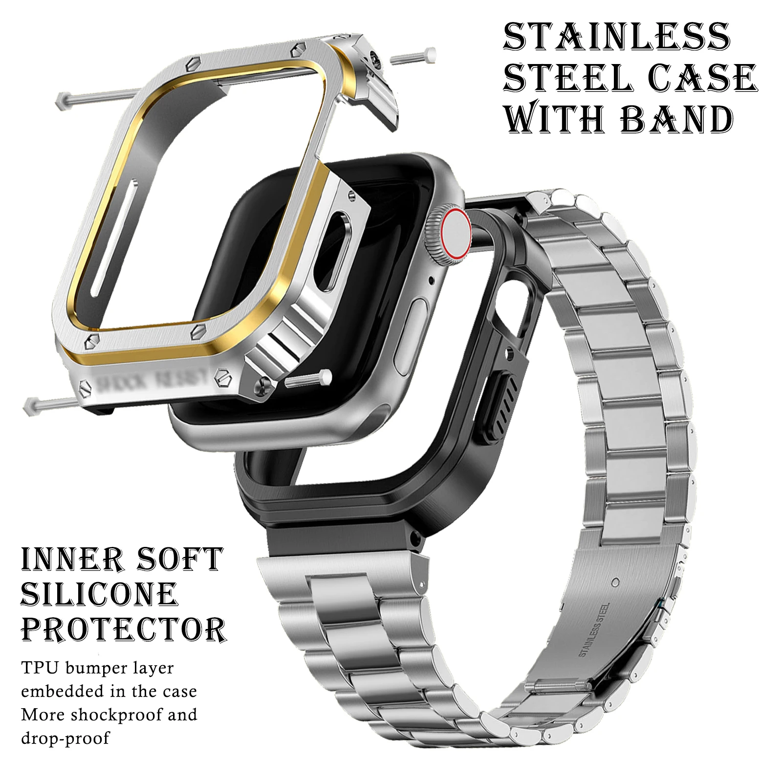 Stainless Steel Case+Strap For Apple Watch Band Ultra 2 49mm 44mm 45mm 40 41mm Bumper Cover iwatch Ultra series 9 8 6 SE 7 Strap
