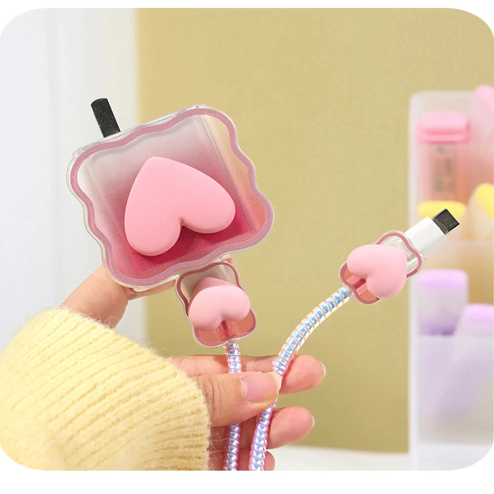 Charger Protector Cable Organiser for iPhone 14 13 Pro Max 18W 20W 3D Cartoon Love Heart Data Cable Management Cord Winder Kit cable organizer cable protector cable wire protector charger protector charger protective cover charger protective case