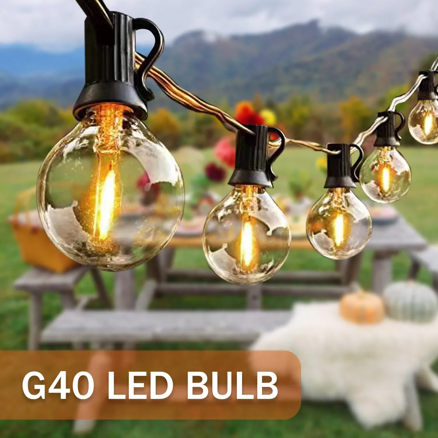 

7/12/21M LED Fairy String Light G40 Patio Light Globe Party Garland Warm White Clear Vintage For Outdoor Camp Backyard Decorate