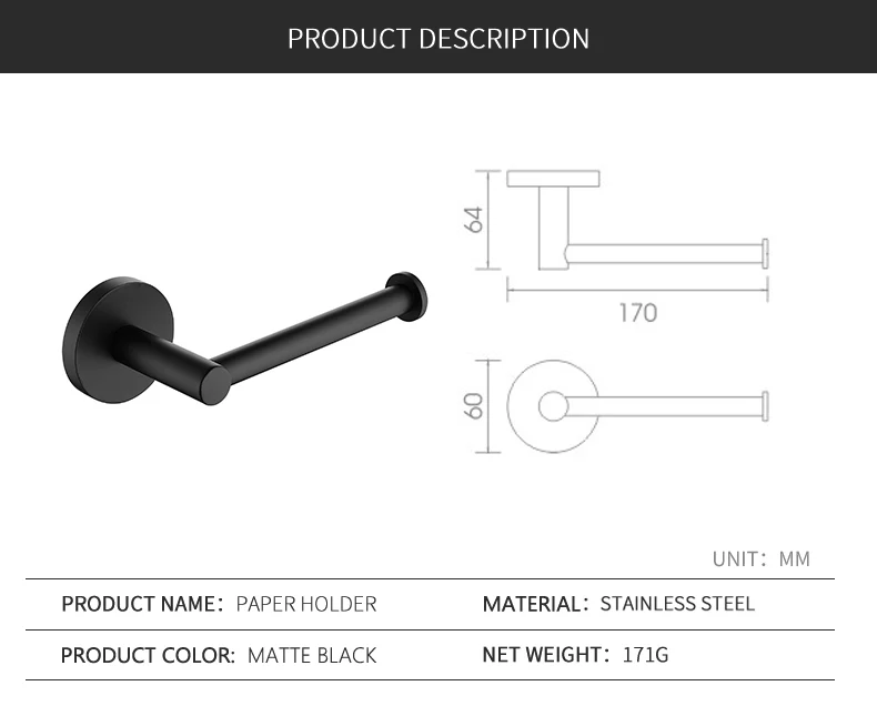 Description Picture 5 of itemWall Mounted Bathroom Organizer Stainless Steel Toilet Paper Holder Toilet Brush Holder Tooth Brush Holder Towel Ring Robe Hook