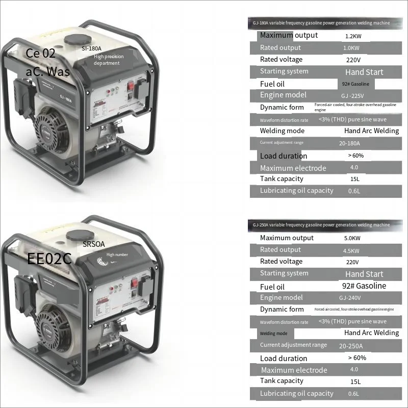 Variable Frequency Gasoline Power Generation Welding Machine Portable 180A/250A Power Generation Welding Machine  438 6