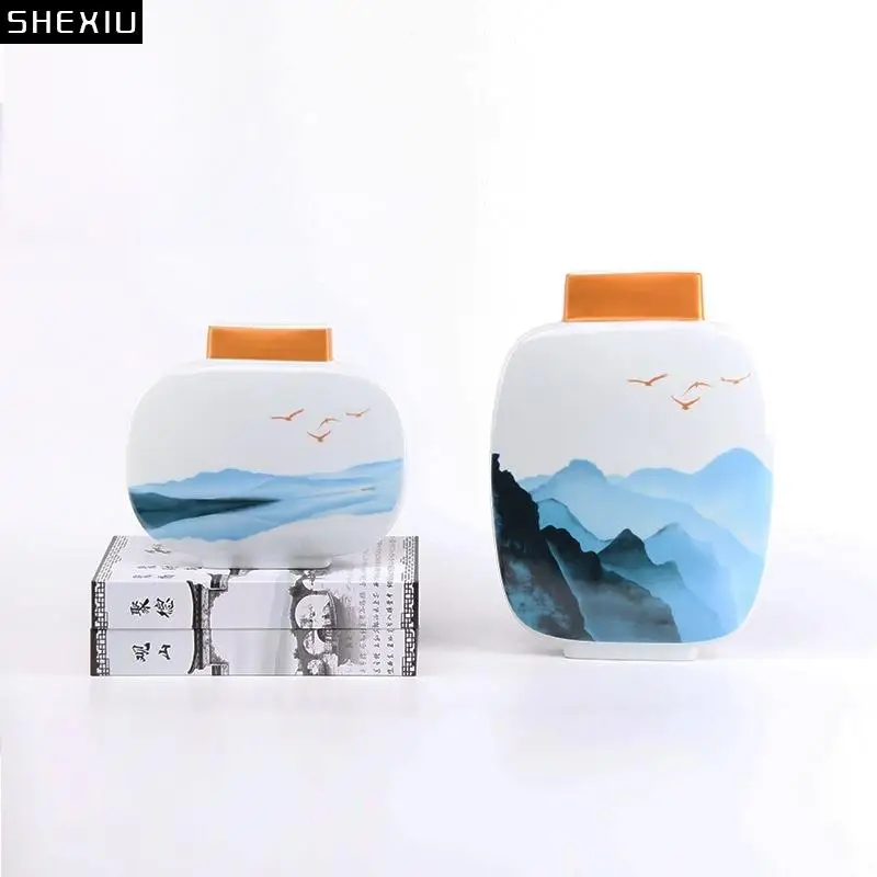 

Landscape Painted Ceramic Vase Living Room Decoration Glazed Porcelain Flower Arrangement Desktop Floral Vases Modern Home Decor