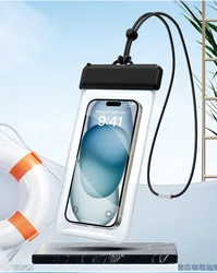 Universal Waterproof Phone Pouch for Swimming and Diving - Durable TPU Cover, IPX8 Certified (Black color)