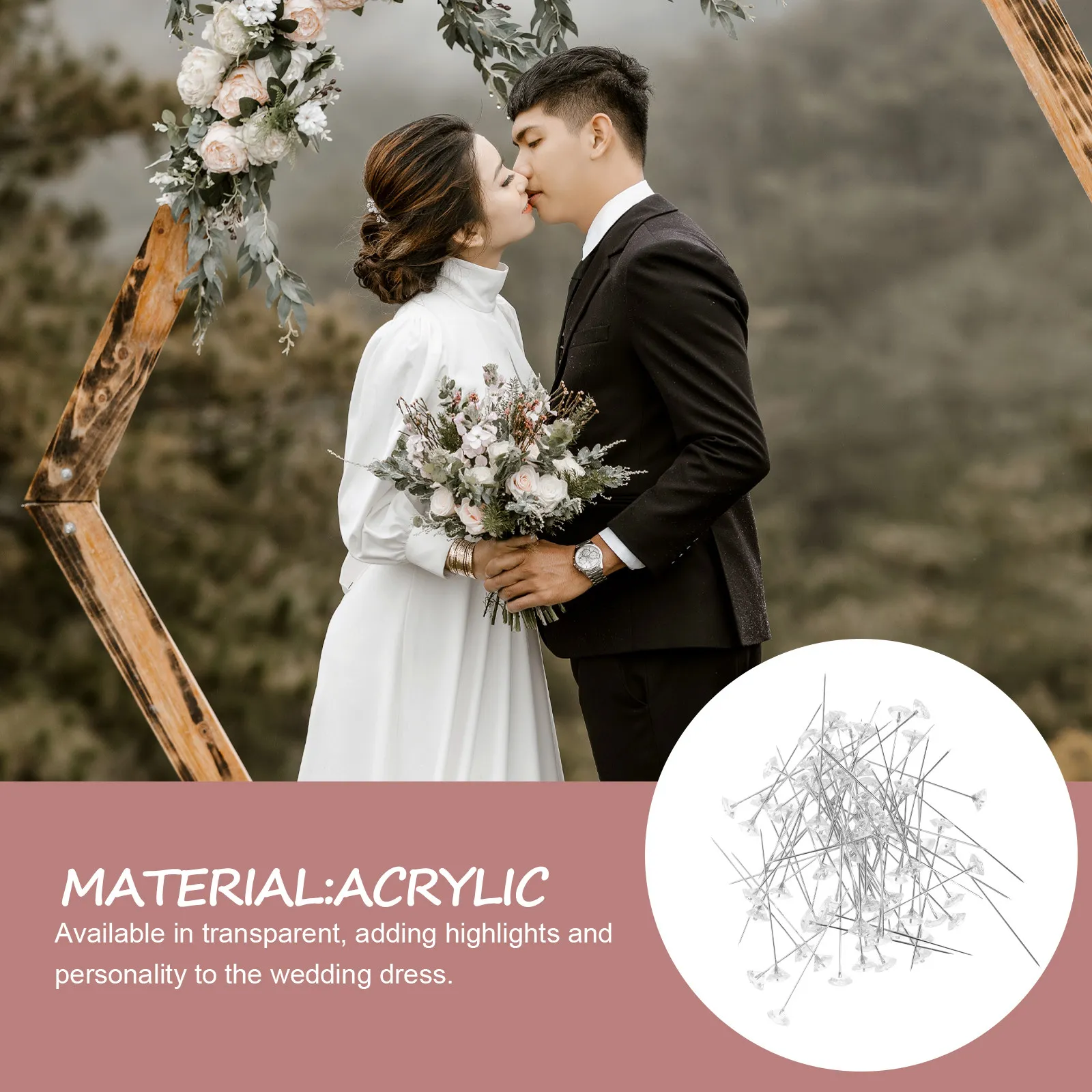 100개 아크릴 크리스탈 라인스톤 브로치 핀 웨딩 꽃 모양 투명 스트레이트 핀 부케 코사지 DIY 공예용