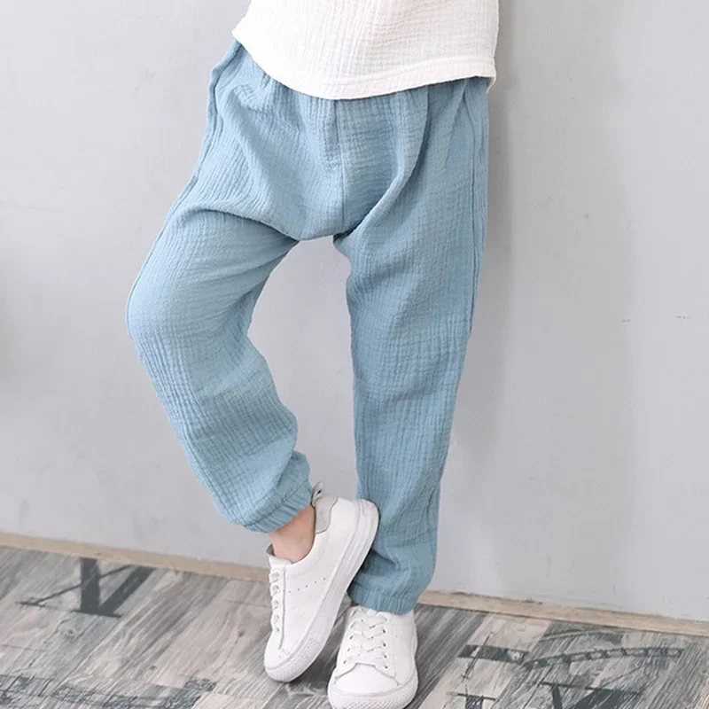 Girls Pants 2-7 Yrs Linen Pleated Baby Summer Cotton Harem Baggy Kids Clothes Sweatpants Trousers Breathable