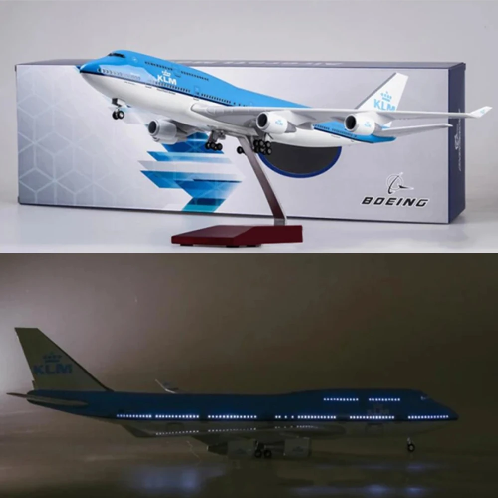 

1/157 Scale 47CM Airplane 747 B747 KLM Royal Dutch Airlines Model W Light & Wheel Diecast Resin Plane For Collection