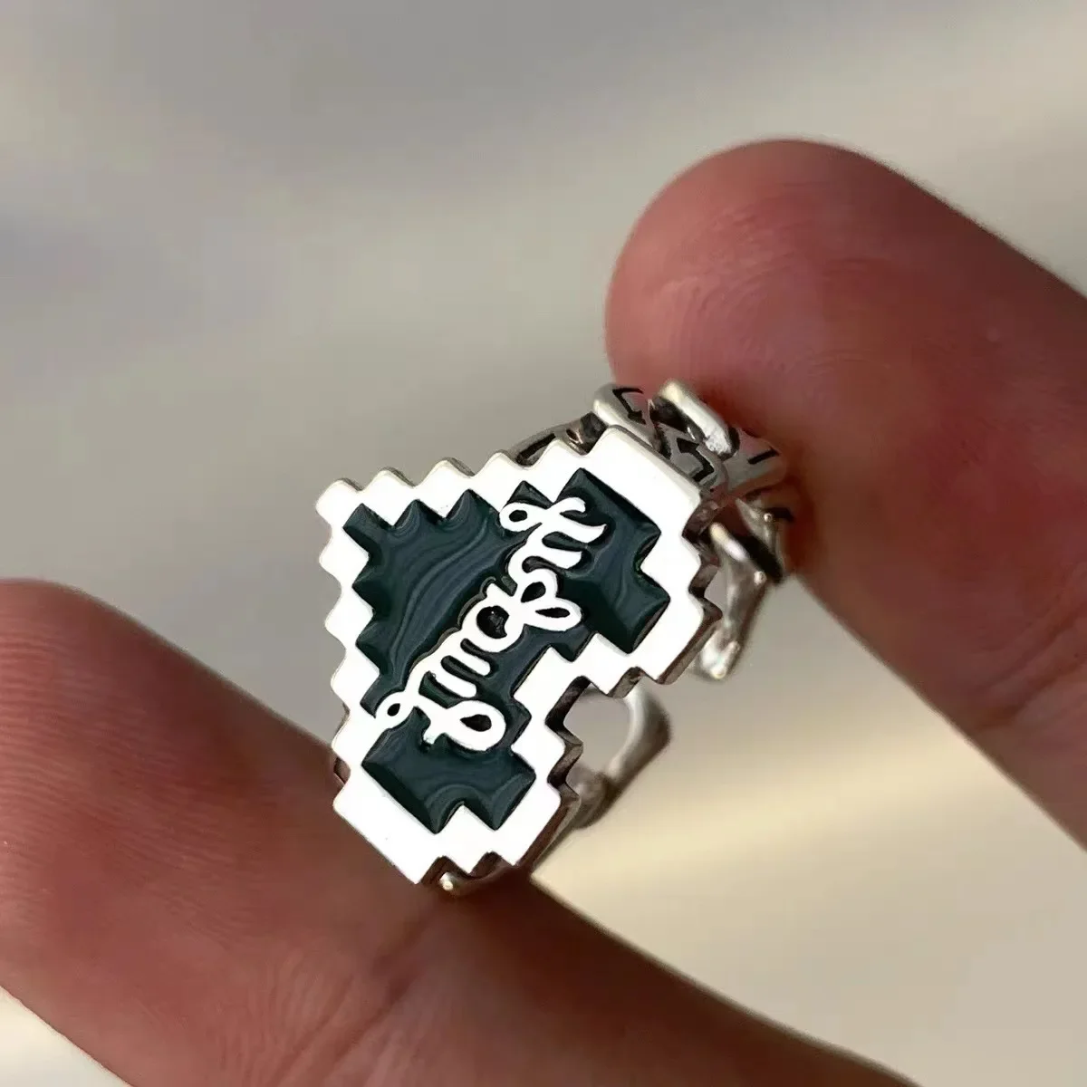 

Dark Green Mosaic Love Heart Shaped Open Ring for Female Women Simple Trendy Retro Anillos Party Gifts Accessories Fine Jewelry
