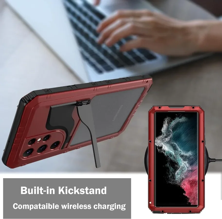 For Samsung S23 Ultra S22 Plus IP68 Waterproof Heavy Duty Armor Aluminum Metal Case Shockproof Cover Built-in Screen Protector