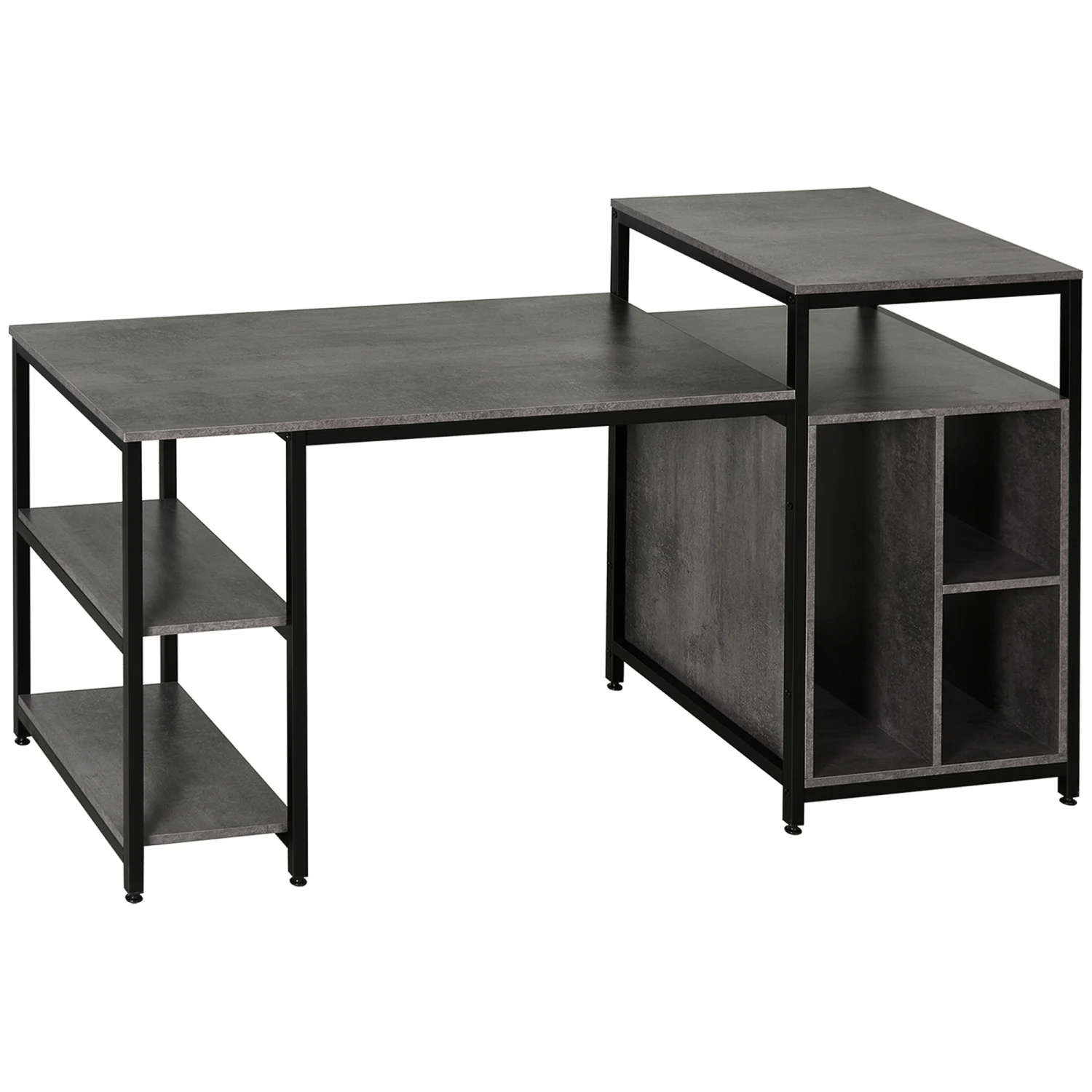 

Modern Grey 68 Inch Office Computer Desk Workstation with CPU Stand, Spacious Storage Shelves, and Chic Woodgrain Design desk