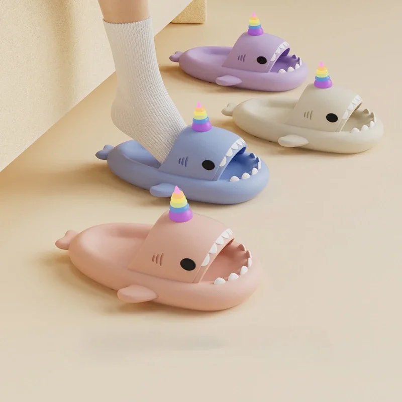 

Cute Shark Slippers Women Men Summer Platform Shoes Night Glowing DIY Accessories Indoor Beach Slides Lovers Home Street Slipper