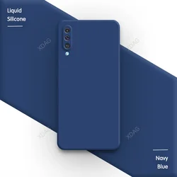 Premium Liquid Silicone Camera Protect Phone Case - Soft Couples Cover for Samsung A50S (Navy Blue)