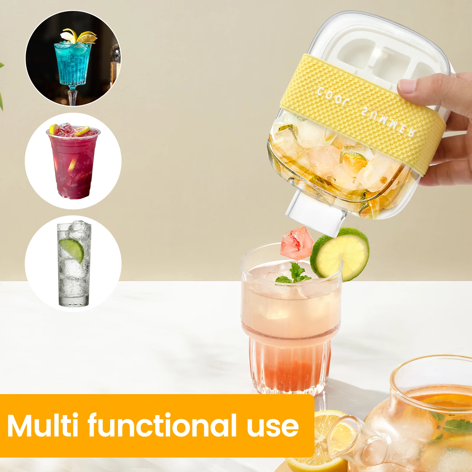 Ice Cube Tray Bottle Kit Silicone Ice Cube Freezer Mold Ice Cube Maker with Lid 12 Grids for Whiskey Cocktail Coffee Accessories