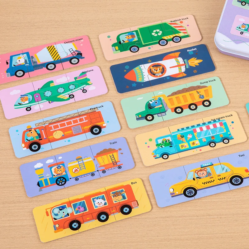 Children's Educational Wooden Jigsaw Puzzle - Cartoon Vehicle & Animal Cognition Toy