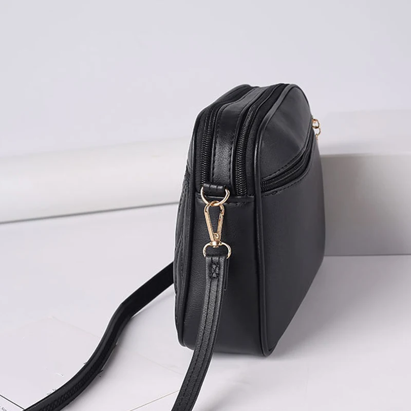 Large Capacity Three Zipper Crossbody Bag New Fashionable and Simple Diamond Shaped Wave Embroidered Monochrome Camera Bag