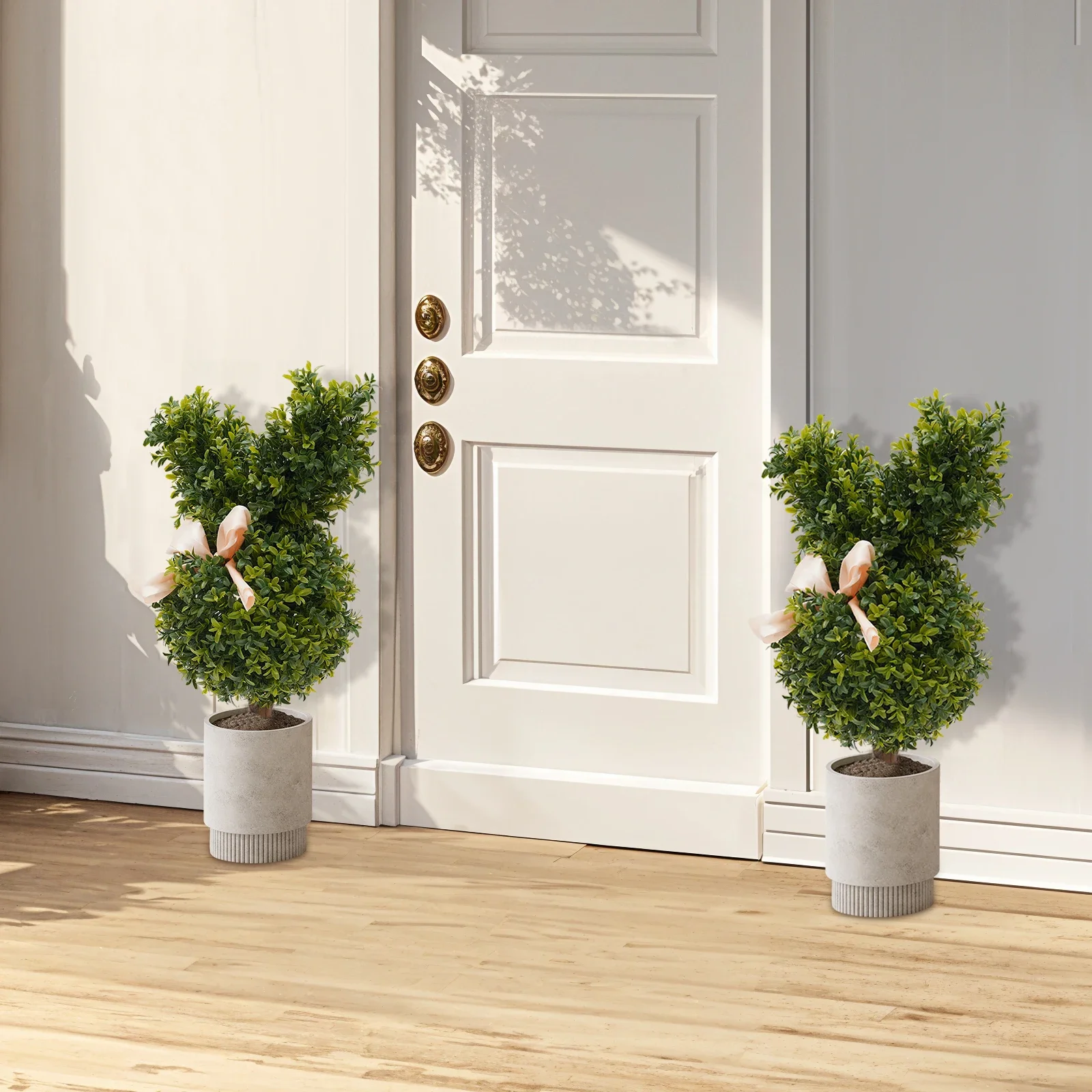 2Pcs 55/70/89cm Rabbit Boxwood Topiaries Green Artificial Rabbit Trees Boxwood Leaves Bunny Decor for Porch Garden Natural Style