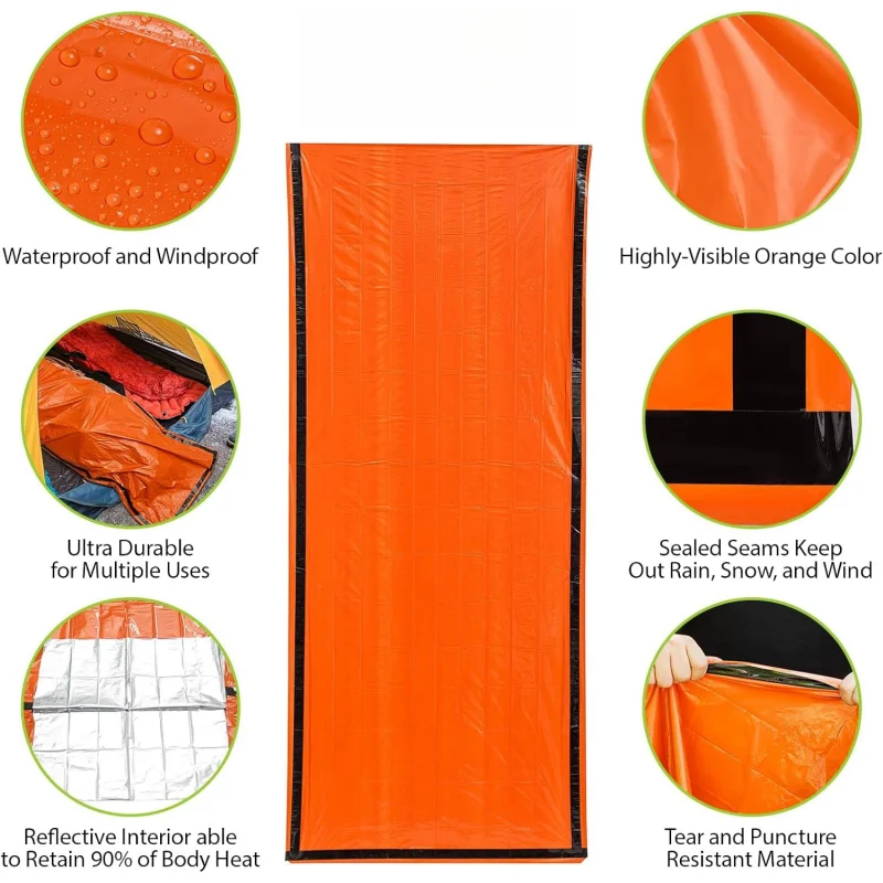 1Pc Emergency Sleeping Bag Life Bivy Sack Emergency Thermal Sleeping Bags Outdoor Survival Blankets for Camping Hiking Adventure