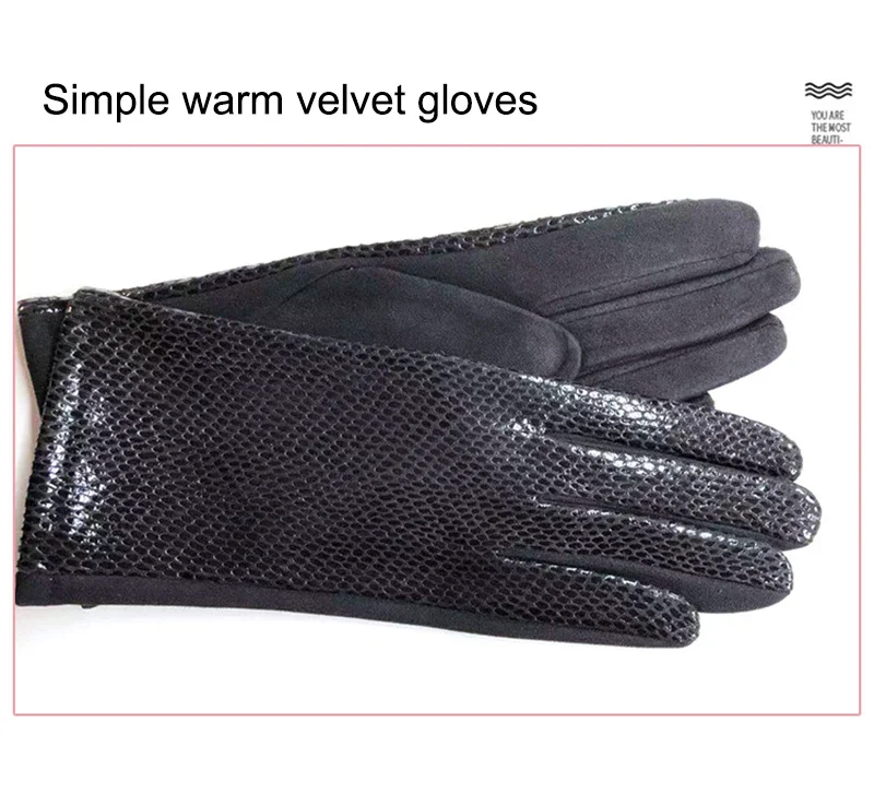 Frauen Touchscreen Handschuhe Winter Faux Tier Leder Schlangen Muster Fahren handschuh Wildleder Samt Verdicken Warme Leopard Handschuh H87 – Detail 5