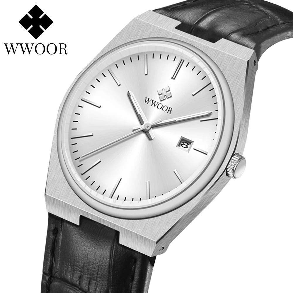 2023 New WWOOR Business Watches For Men Luxury Leather Strap Diver Watch 50M Waterproof Luminous Clock Sapphire Men Quartz Reloj