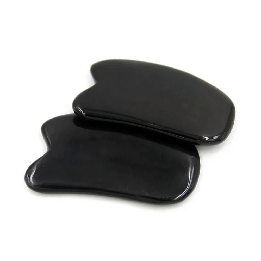 

2 Pcs Face Massager Scraping Board Body Chinese Traditional Acupuncture Square Black Buffalo Horn Plate Scarping Tool