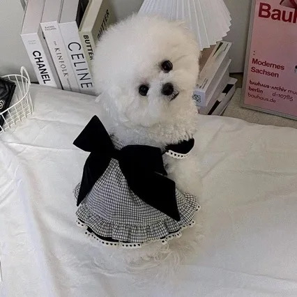 Pet Strap Bow Skirt Summer Cute Plaid Pet - PeticaDeals