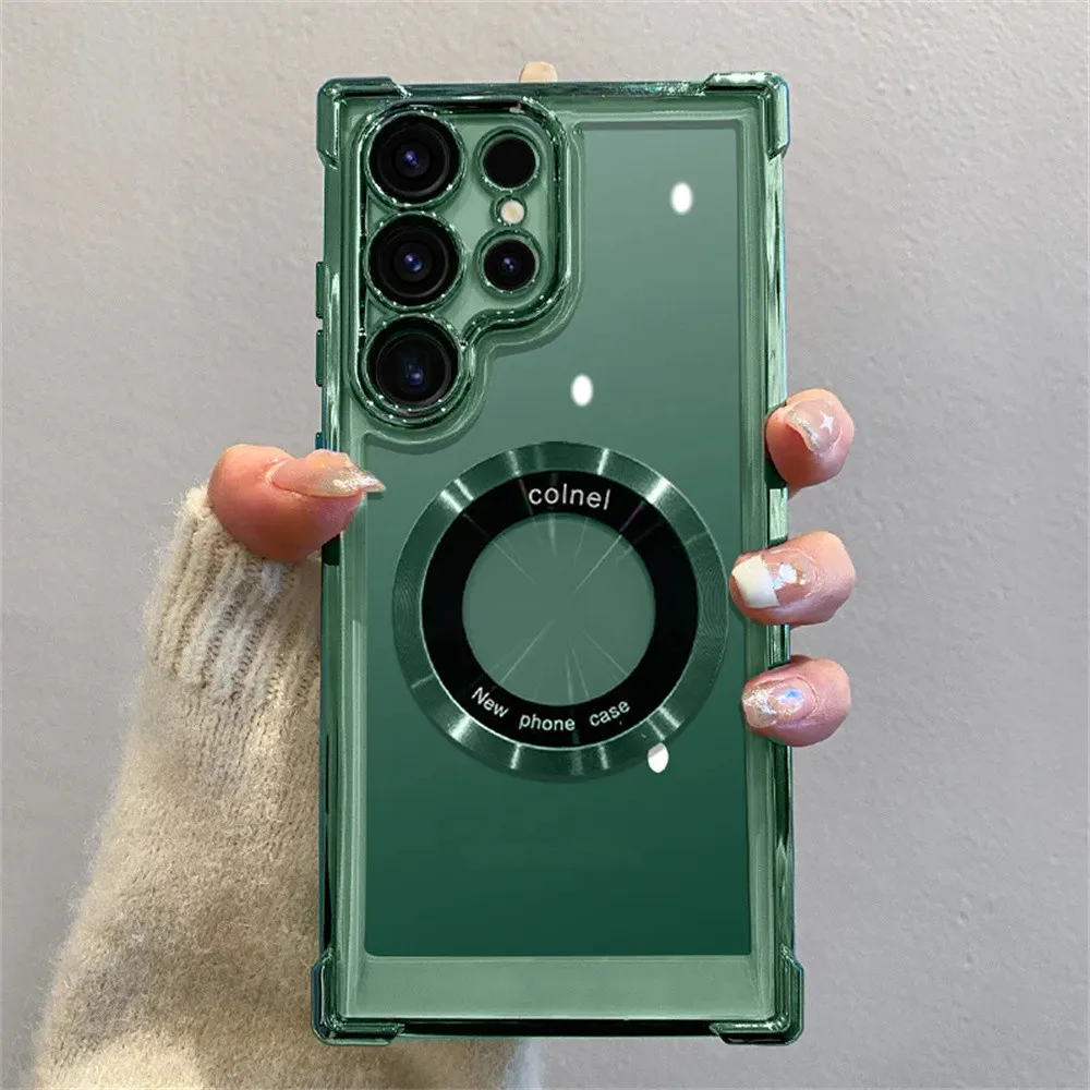 Enhanced Shockproof Clear Magnetic Phone Case with Magsafe Plating