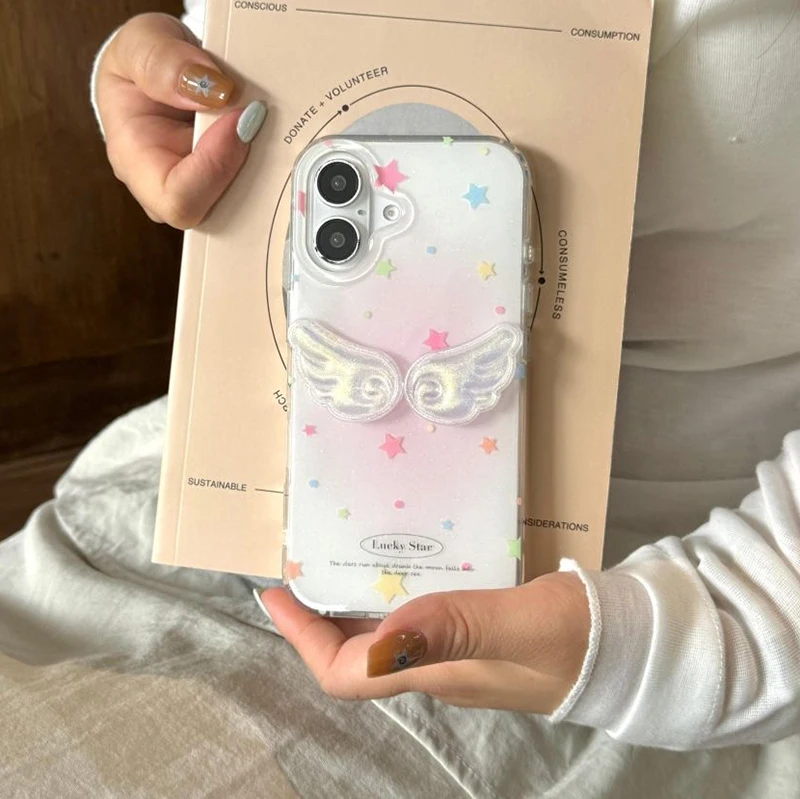 Chic 3D Laser Wing Lucky Star White Acrylic Phone Case