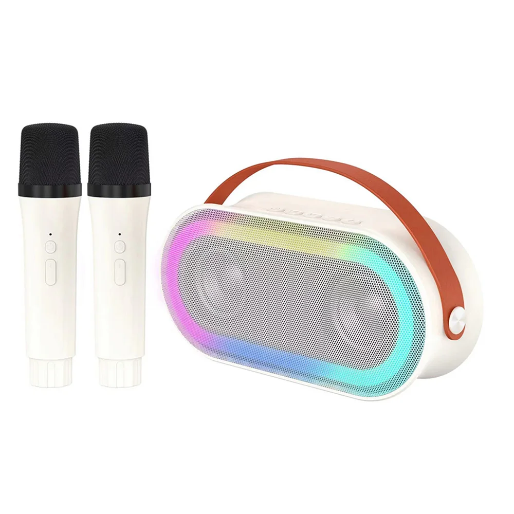 

Mini Karaoke Machine with 2 Wireless Microphones Portable BT Speaker Rechargeable 10W
