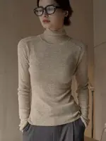 Women's High Neck Long Sleeve Wool Sweater, Slim Fit, Monochromatic, Casual, Autumn, Winter 1