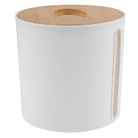 Round Bamboo Cover Paper Roll Roll Paper ganizer Holder White Compact Stable Bottom Kitchen Bathroom Home Bar Hotel Use 1