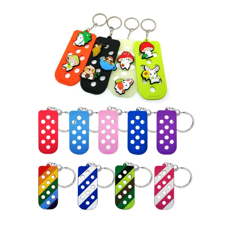 1pcs Soft EVA Keychain with Holes fit Shoe Charms Clog Charm Storage Key Board Pink Rainbow Blue Purple Key Ring Key Ornaments